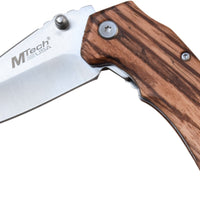 Mtech USA Compact Spring Assisted Pocket Knife Silver with Brown Zebra Wood Scales 2.75"
