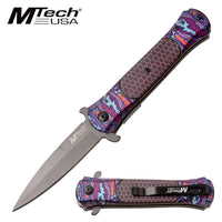 Mtech USA Timascus Rainbow & Gray Tinite Coated Spring Assisted Stiletto Knife 3.5"