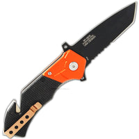 MTech USA EMS / EMT Spring Assisted Rescue Knife Black / Orange w G10 and Aluminum Scales 3.5"
