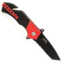 MTech USA Firefighter Spring Assisted Rescue Knife Black / Red w G10 and Aluminum Scales 3.5"
