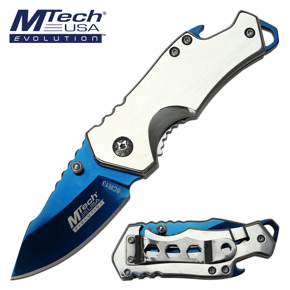 8 MTECH USA RAINBOW TACTICAL FOLDING POCKET KNIFE w/ BOTTLE OPENER EDC  Blade