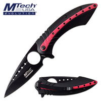 MTech Evolution MTE-A018-BR Black and Red Spring Assisted Tactical Knife with Thumb Ring 3.5"