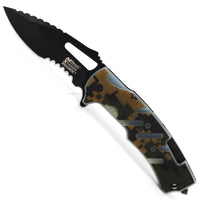 MTech USA Forest Digital Camo Spring Assisted Military Rescue / Tactical Knife Black Green & Tan 4"
