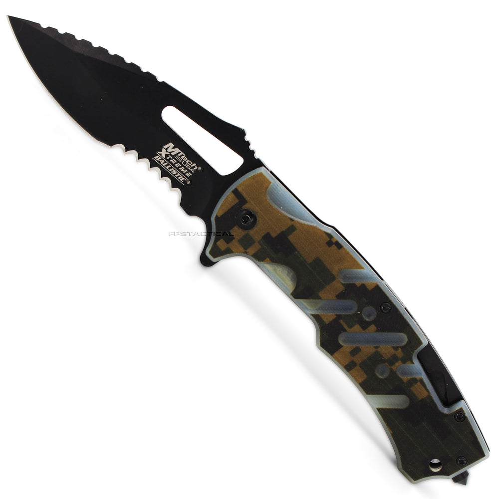 MTech USA Forest Digital Camo Spring Assisted Military Rescue / Tactical Knife Black Green & Tan 4