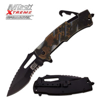 MTech USA Forest Digital Camo Spring Assisted Military Rescue / Tactical Knife Black Green & Tan 4"
