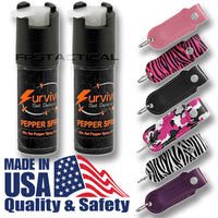 Quantity 2x Survivor Pepper Spray Self Defense / Protection Keychains Mix and Match any 2 Colors for $13.99 USA Made

