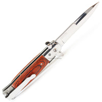 Falcon KS6008CWD Classic Mirror / Chrome and Cherry Wood Spring Assisted Stiletto Knife 4"
