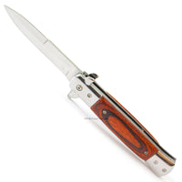 Falcon KS6008CWD Classic Mirror / Chrome and Cherry Wood Spring Assisted Stiletto Knife 4"