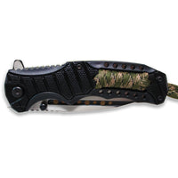 Pacific Solutions Spring Assisted Knife w Forest Digital Camouflage Paracord Black & Green 4"
