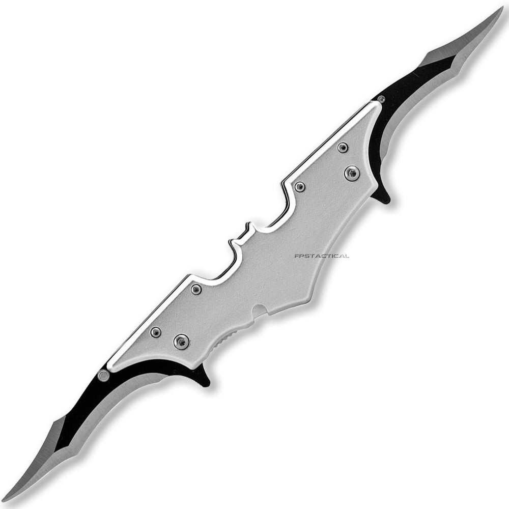 Pacific Solutions Dual Blade Bat Wing Silver & Black Spring Assisted Knife Dual 4.5