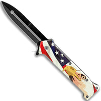 Pacific Solutions American Bald Eagle Joker Style Spring Assisted Stiletto Knife Black 3.75" KS1024EG
