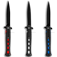 Pacific Solutions 3 count Red, White, and Blue Patriot Pack Matte Black Spring Assisted Stiletto Knife Set 4"
