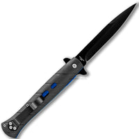 Pacific Solutions Matte Black Spring Assisted Stiletto Knife with Blue Frame 4" KS1158BL