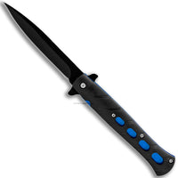 Pacific Solutions Matte Black Spring Assisted Stiletto Knife with Blue Frame 4" KS1158BL