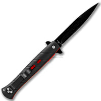 Pacific Solutions Matte Black Spring Assisted Stiletto Knife with Red Frame 4"
