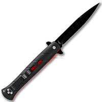 Pacific Solutions Matte Black Spring Assisted Stiletto Knife with Red Frame 4"