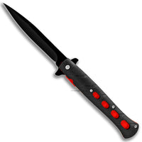 Pacific Solutions Matte Black Spring Assisted Stiletto Knife with Red Frame 4"
