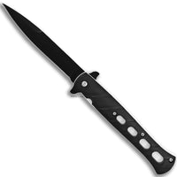 Pacific Solutions Matte Black Spring Assisted Stiletto Knife with White Frame 4" KS1158SL