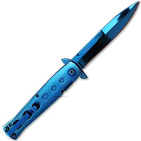 Pacific Solutions Mirror Blue / Chrome Cutout Handle Spring Assisted Stiletto Knife 3.75"