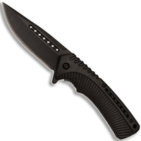 Pacific Solutions Black Contoured & Grooved Spring Assisted Tactical Hunting Knife 3.75"