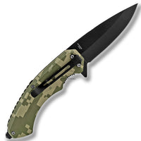 Pacific Solutions Desert / Forest Digital Camouflage Spring Assisted Knife Olive Green / Grey / Tan 3.75"