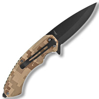 Pacific Solutions Desert Digital Camouflage Spring Assisted Knife Black / Brown / Tan 3.75"
