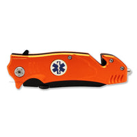 Pacific Solutions Spring Assisted EMS / EMT Folding Rescue Knife Orange & Black 3.5"