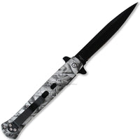 Pacific Solutions Black & White Spring Assisted Stiletto Knife w Marijuana HoneyComb Print Scales 4"