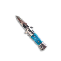 Pacific Solutions KS3336S-SK Miniature Blue Pearlex Mirror / Chrome Spring Assisted Stiletto Knife 1.75"