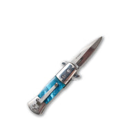 Pacific Solutions KS3336S-SK Miniature Blue Pearlex Mirror / Chrome Spring Assisted Stiletto Knife 1.75"