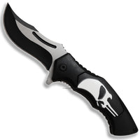 Pacific Solutions Punisher Skull Spring Assisted Carver Knife Black and White 3.75"