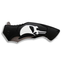 Pacific Solutions Punisher Skull Spring Assisted Carver Knife Black and White 3.75"