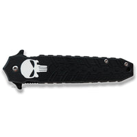 Pacific Solutions Punisher Skull Spring Assisted Stiletto Knife Black and White 3.5"
