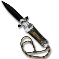 Pacific Solutions Snowblind Spring Assisted Survival Stiletto Knife Black w Jungle Digi Camo Paracord 3.75"
