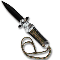 Pacific Solutions Snowblind Spring Assisted Survival Stiletto Knife Black w Jungle Digi Camo Paracord 3.75"