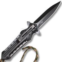 Pacific Solutions Snowblind Spring Assisted Survival Stiletto Knife Black w Jungle Digi Camo Paracord 3.75"
