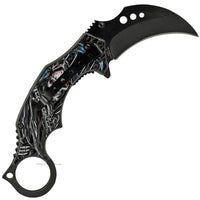Pacific Solutions KS6157-2 Karambit Spring Assisted Knife w 3D Grim Reaper ABS Scales Black 2.75"