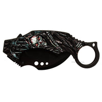 Pacific Solutions KS6157-2 Karambit Spring Assisted Knife w 3D Grim Reaper ABS Scales Black 2.75"
