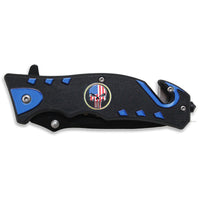 Pacific Solutions USA Punisher Skull Combination Blade Spring Assisted Knife Red White Blue & Black 3.25"
