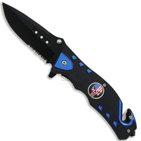 Pacific Solutions USA Punisher Skull Combination Blade Spring Assisted Knife Red White Blue & Black 3.25"
