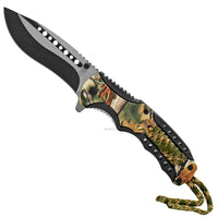 Pacific Solutions Forest Camouflage Spring Assisted Knife with Digi Camo Paracord Black & Silver 4"
