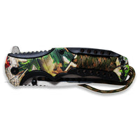 Pacific Solutions Forest Camouflage Spring Assisted Knife with Digi Camo Paracord Black & Silver 4"
