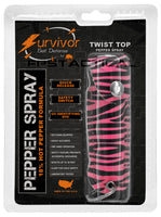 Survivor Pepper Spray Self Defense / Protection Keychain w Pink Zebra Leather Case USA Made

