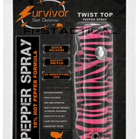 Survivor Pepper Spray Self Defense / Protection Keychain w Pink Zebra Leather Case USA Made