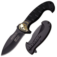 MTech USA Heavy Duty Midnight Ops w Gold Textured Skull Spring Assisted Knife Black 4"
