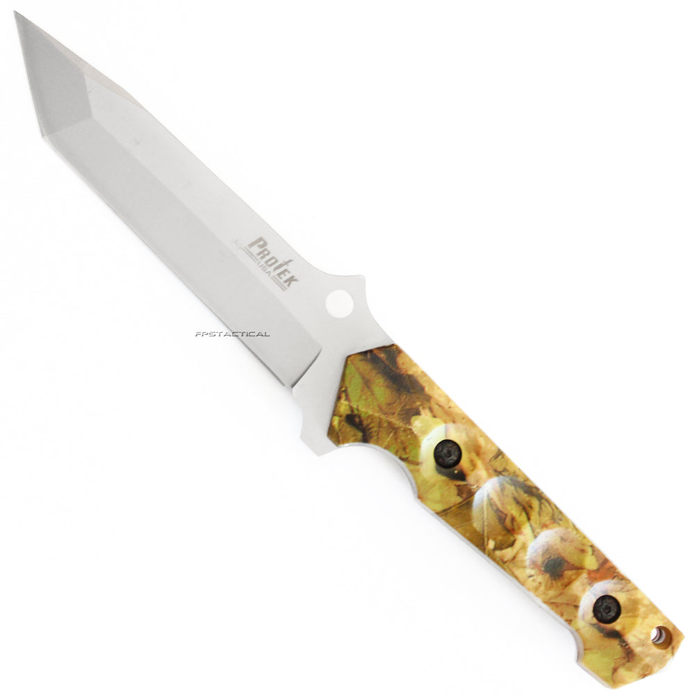Protek Full Tang Tanto Style Woodland Camouflage Tactical Knife w Glassbreaker 5