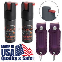 Quantity 2x Survivor Pepper Spray Self Defense / Protection Keychains w Purple Leather Cases USA Made
