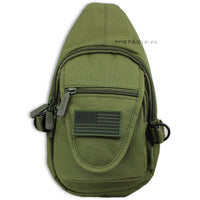 East West USA Olive Drab Green Tactical Military Sling Backpack w Removable USA Flag Patch
