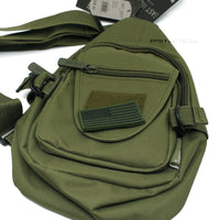 East West USA Olive Drab Green Tactical Military Sling Backpack w Removable USA Flag Patch
