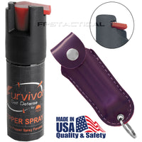 Survivor Pepper Spray Self Defense / Protection Keychain w Purple Leather Case USA Made
